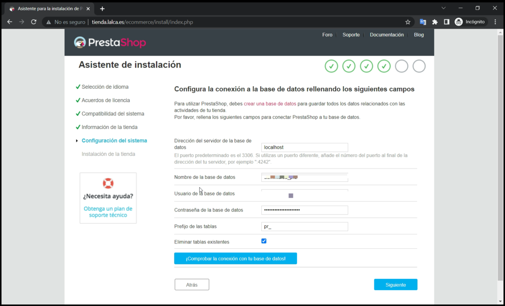 Conectar base de datos prestashop